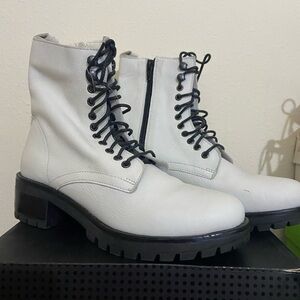 Stylish White Lace-Up Ankle Boots